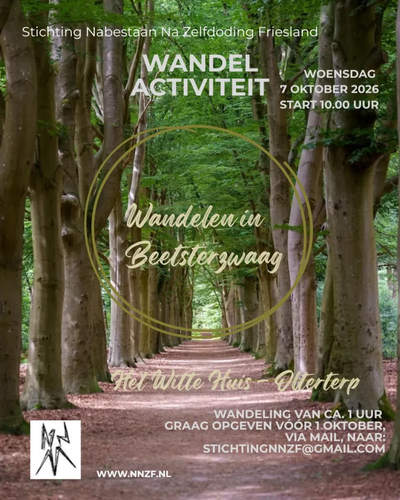 Flyer van een wandelactiviteit in Beetsterzwaag, met een bomenlaan
