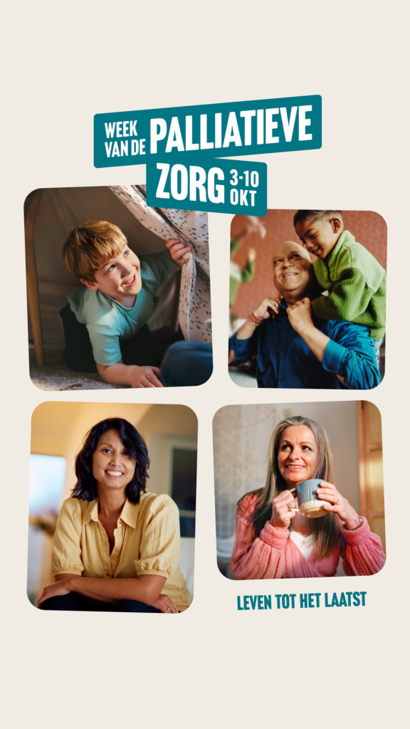 Affiche Week van de Palliatieve Zorg met vier foto's van mensen in gesprek